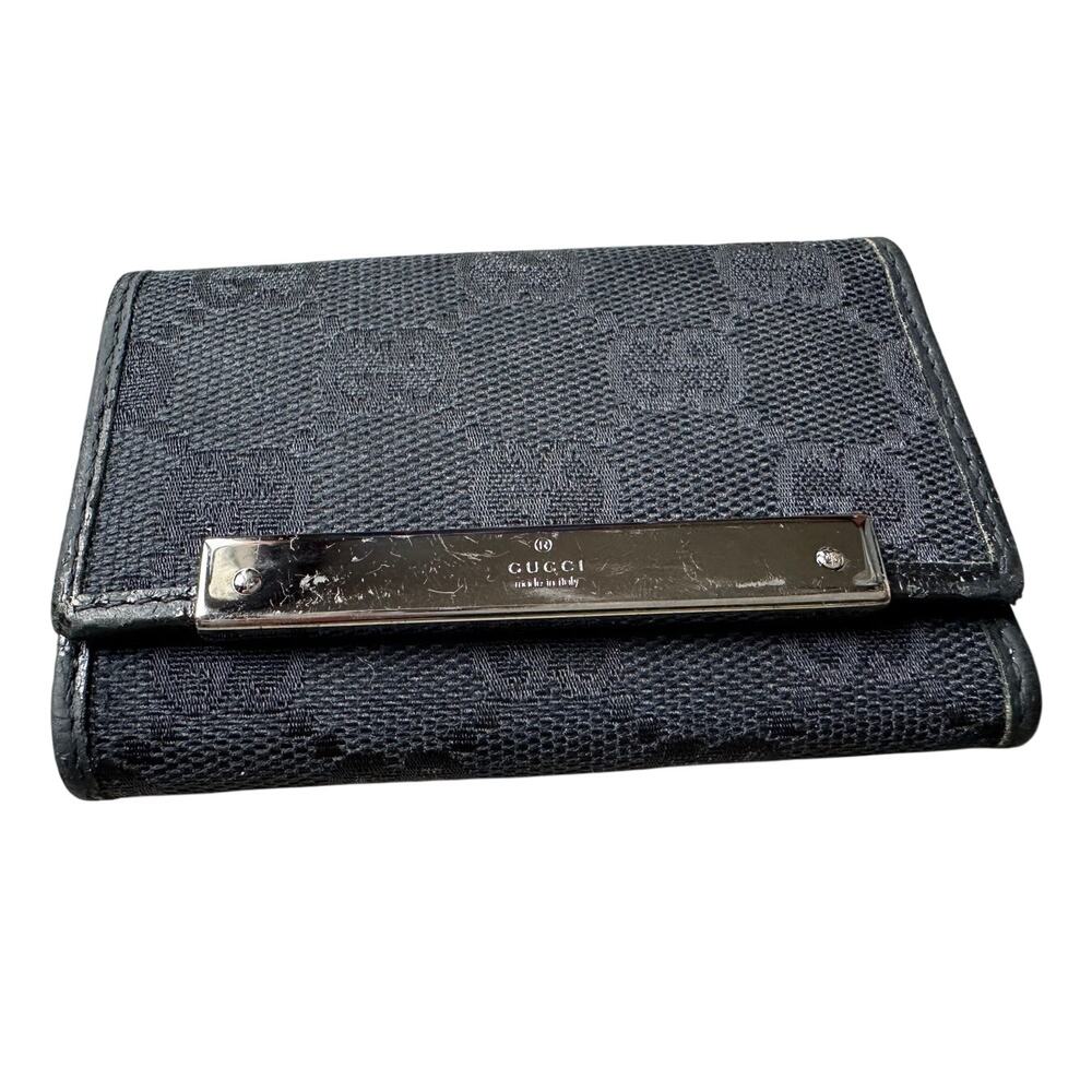 Gucci Black GG Canvas and Leather Trifold Key Holder (6 Keys)